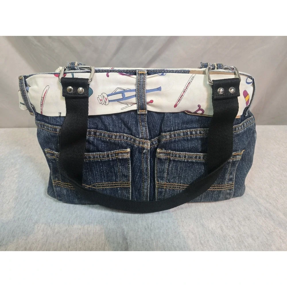 Vintage‎ Handmade Denim Blue Jean Shoulder Handbag Purse w/Pockets nursing